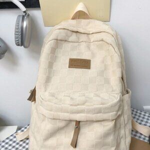 Checkered Embossed Letter Patch Decor Classic Backpack